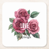 Witte Rode Rozen Bloemen Liefde Trouwen Kartonnen Onderzetters (Voorkant)