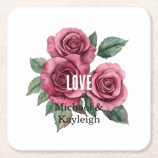 Witte Rode Rozen Bloemen Liefde Trouwen Kartonnen Onderzetters (Voorkant)