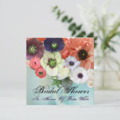 WITTE RODE ROZEN EN ANEMONE BLOEMEN BRUIDSSHOWER KAART (Staand voorkant)