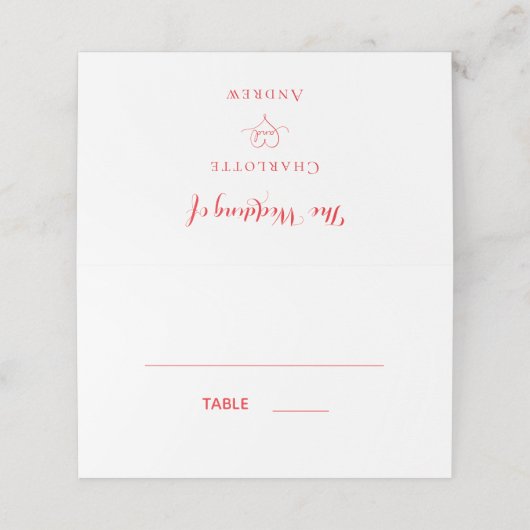 Witte rode script bruiloft plaatskaartje (Buitenkant ongevouwen)