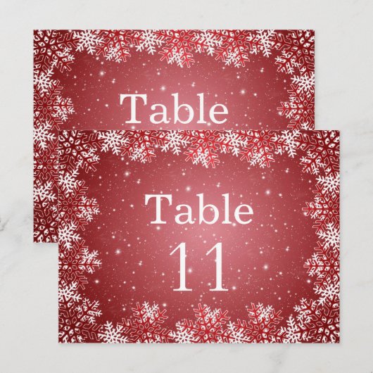 Witte rode sneeuwvlokken trouwtafel nummer kaart (Voorkant / Achterkant)