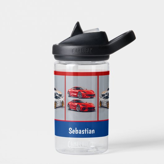 Witte & Rode Sportieve Auto Enthousiastelingen Waterfles (Links)