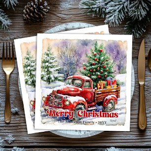Witte rode vrachtwagen Kerst scène rustieke papier Servet