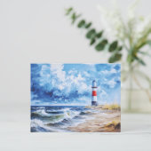 Witte rode vuurtoren van de Baltische Zee kust. Ku Briefkaart (Staand voorkant)