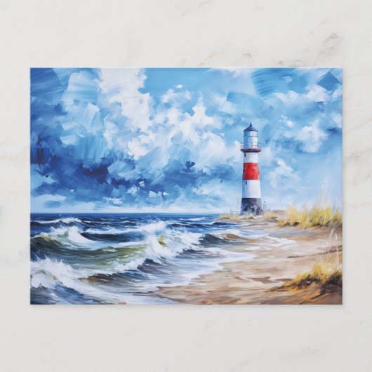 Witte rode vuurtoren van de Baltische Zee kust. Ku Briefkaart (Voorkant)