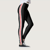 Witte rode zijstreep zwarte Leggings - uw kleuren (Rechts)