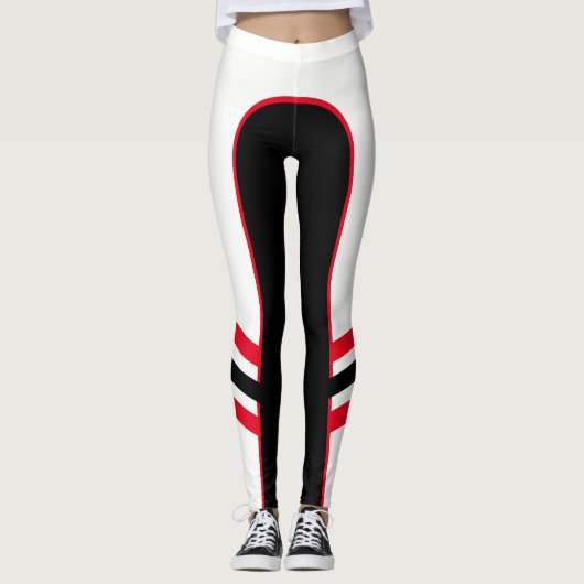 Witte/rode/zwarte zijband Leggings (Voorkant)