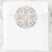 Witte Roestieke Winterrozen Monogram Letter Initia Ronde Sticker (Tas)