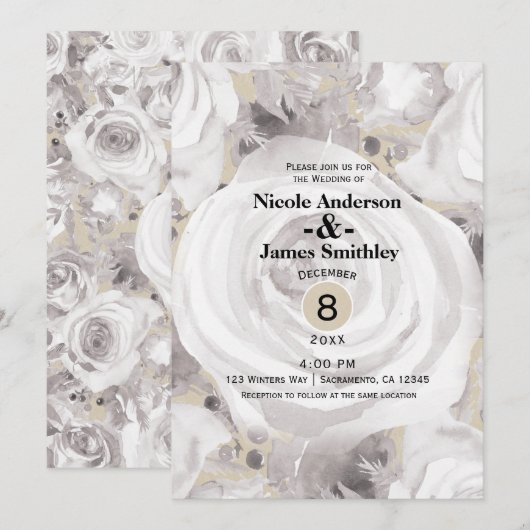 Witte Roestige Winterrozen Kraft Trouwdag Kaart (Voorkant / Achterkant)