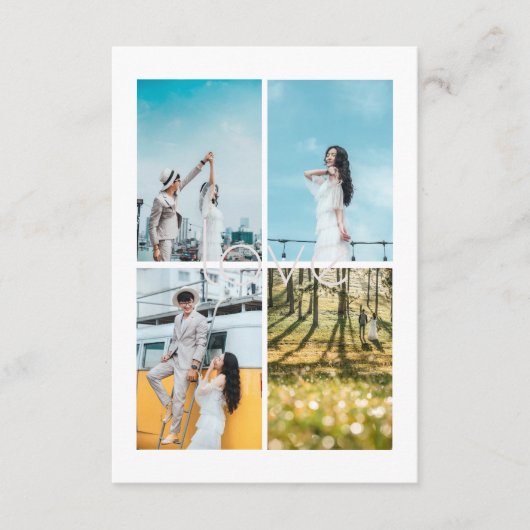 Witte Romance Liefde Fotocollage Wedding Informatiekaartje (Voorkant)