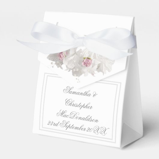 Witte romantische bruiloft bedankdoosjes (Voorkant Zijde)