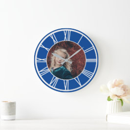 Witte Romeins Numeriek Blauw voeg Ronde Foto toe Grote Klok
