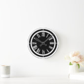 Witte Romeinse cijfers op zwarte wandklok (Huis)