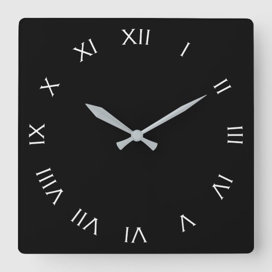 Witte Romeinse cijfers op zwarte wcn Vierkante Klok (Voorkant)