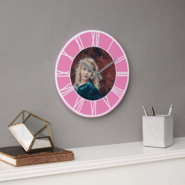 Witte Romeinse Numerieke Rand Roze voeg Ronde Foto Grote Klok