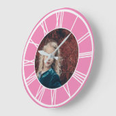 Witte Romeinse Numerieke Rand Roze voeg Ronde Foto Grote Klok (Hoek)