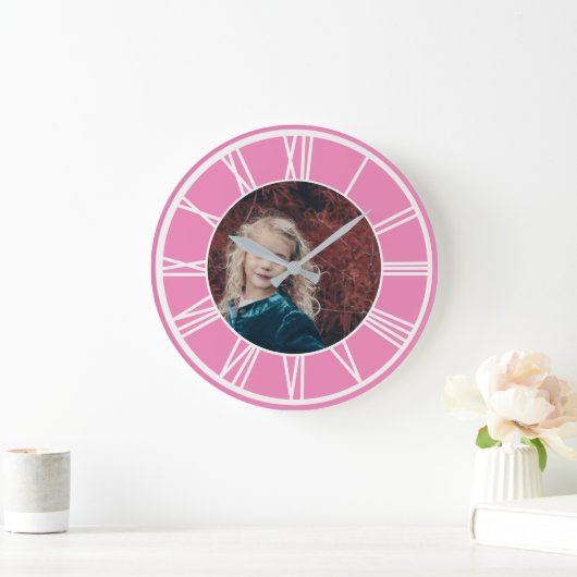Witte Romeinse Numerieke Rand Roze voeg Ronde Foto Grote Klok (Huis)