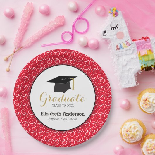Witte ronddraaien op rood, persoonlijk Afstuderen Papieren Bordje (Feest)