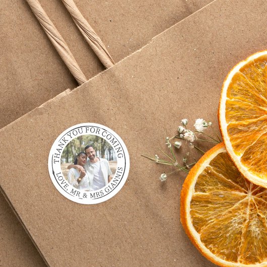 Witte Ronde Foto Sjabloon Dank u bruiloft Sticker