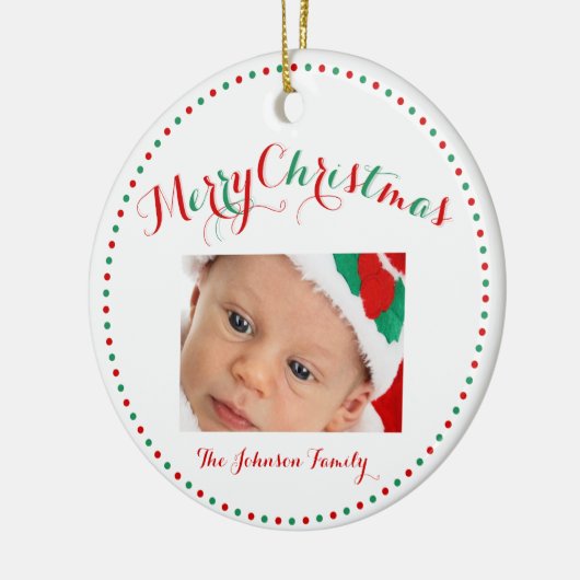 Witte Rood Groen Aangepaste Foto Kerstballen Keramisch Ornament (Links)