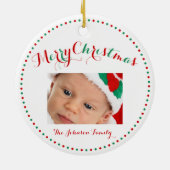 Witte Rood Groen Aangepaste Foto Kerstballen Keramisch Ornament (Achterkant)