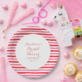 Witte Rood Roze Strepen Bruidsdouche Papieren Bordje (Feest)