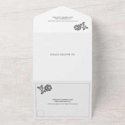  witte roodbaars op een grijze bruiloft all in one uitnodiging (Buitenkant)