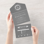  witte roodbaars op een grijze bruiloft all in one uitnodiging (Afscheurbaar)