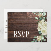Witte roodbruine flora dark wood bruiloft rsvp uitnodiging briefkaart (Voorkant / Achterkant)
