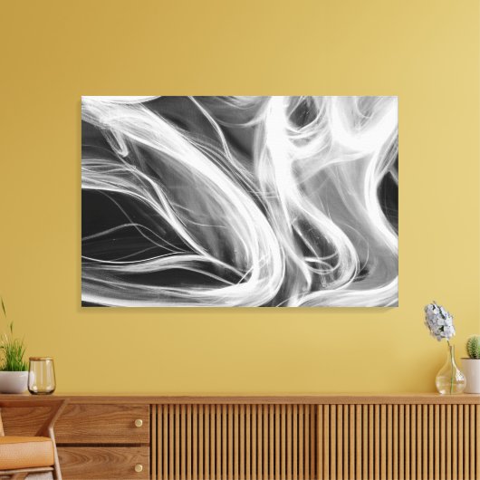 witte rook abstract op zwart canvas afdruk (Insitu (Woonkamer))