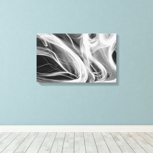 witte rook abstract op zwart canvas afdruk (Insitu (Houten vloer))