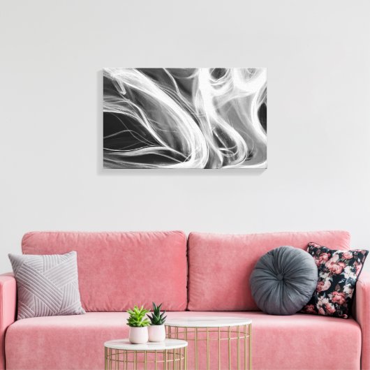 witte rook abstract op zwart canvas afdruk (Insitu (Woonkamer))