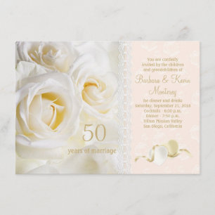 Witte roomrozen, harten 50ste Jubileum Kaart