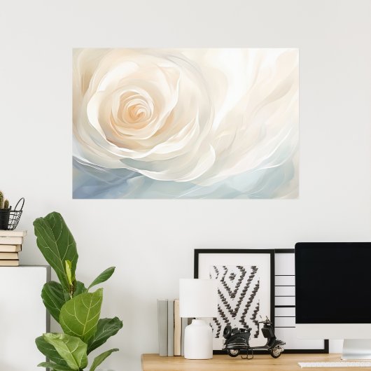 Witte roos abstract bloemschilderij poster (Thuiskantoor)