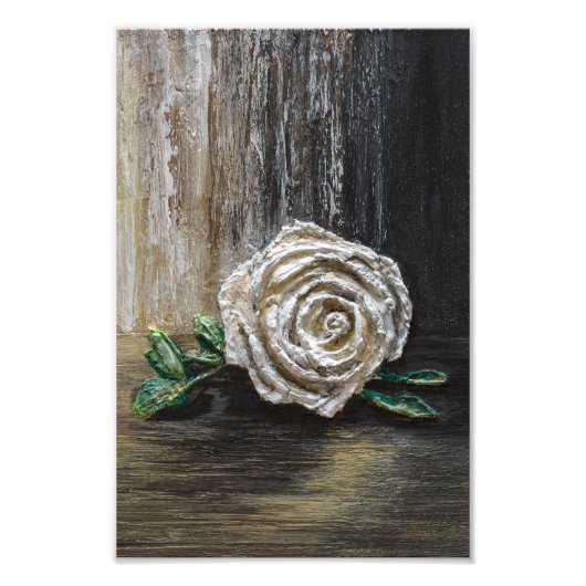 Witte Roos Acrylschildering Foto Afdruk (Voorkant)