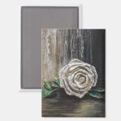 Witte Roos Acrylschildering Magneet (Voorkant / Achterkant)