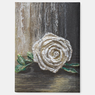 Witte Roos Acrylschildering  Magneet