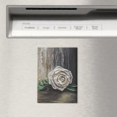 Witte Roos Acrylschildering Magneet (Insitu (Vaatwasser))