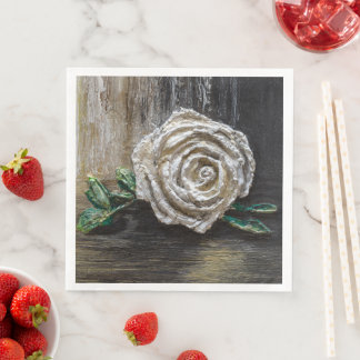 Witte Roos Acrylschildering  Servet