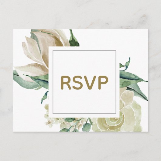 Witte Roos Aquarel Trouw RSVP kaart (Voorkant)