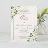 Witte roos Beige Gouden bruiloft Kaart (Staand voorkant)