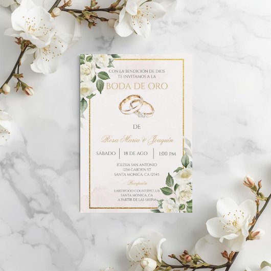 Witte roos Beige Gouden bruiloft Kaart