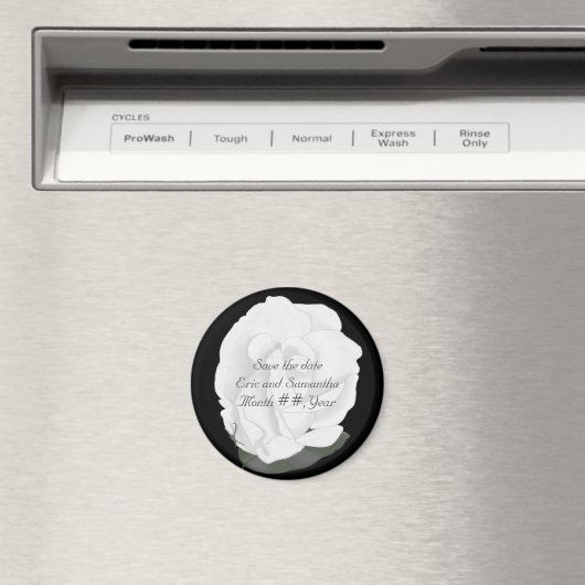 Witte roos, Bewaar de datum bruiloft magneten (Insitu (Vaatwasser))