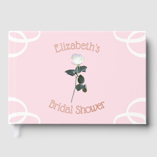 Witte Roos Blaadje Roze Bruidsdouche Gastenboek (Voorkant)