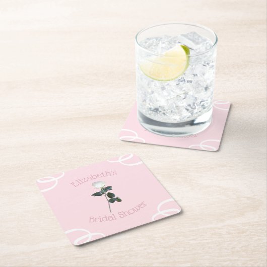 Witte Roos Blaadje Roze Bruidsdouche Kartonnen Onderzetters (Insitu)