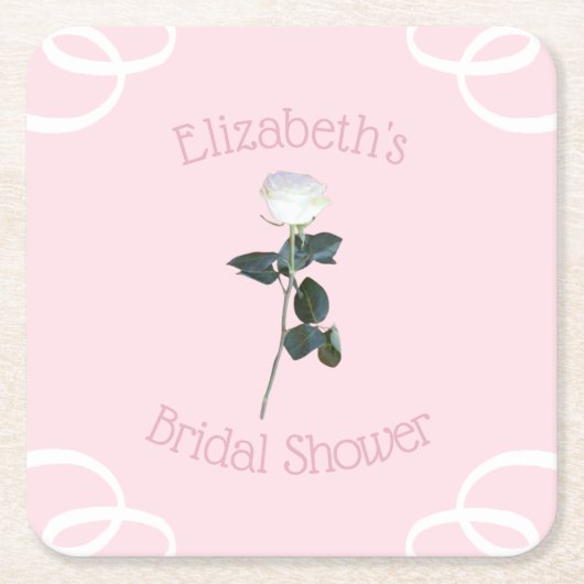 Witte Roos Blaadje Roze Bruidsdouche Kartonnen Onderzetters (Voorkant)