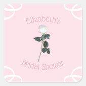 Witte Roos Blaadje Roze Bruidsdouche Vierkante Sticker (Voorkant)