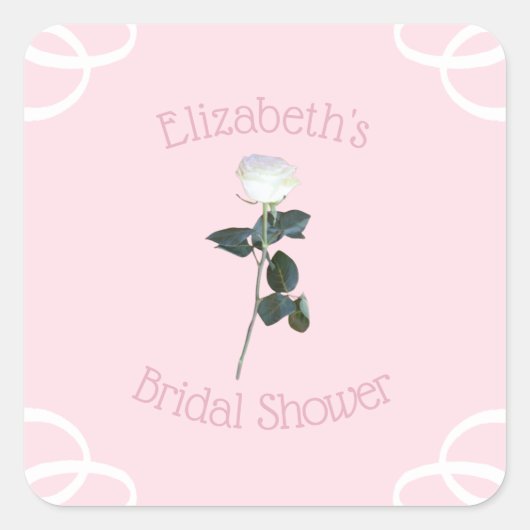 Witte Roos Blaadje Roze Bruidsdouche Vierkante Sticker (Voorkant)