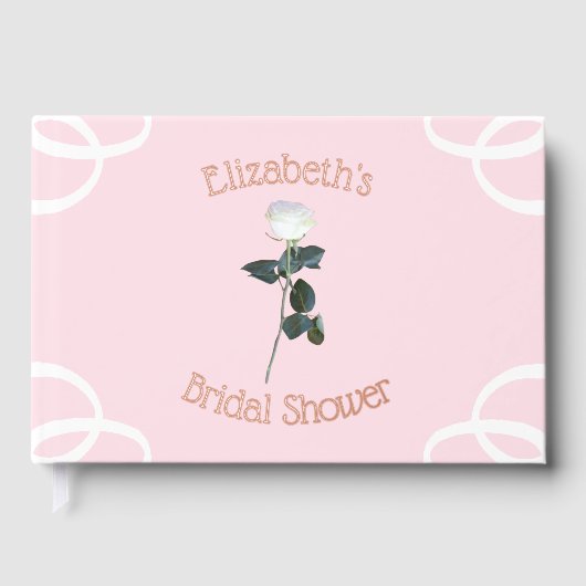 Witte Roos Blaadje Roze Bruiloft Feest Gastenboek (Voorkant)