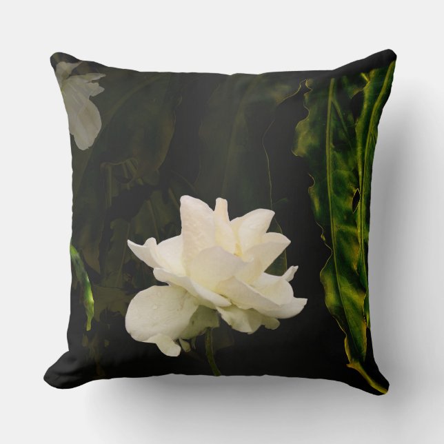 Witte Roos Bloem Chic Worp Kussen (Voorkant)
